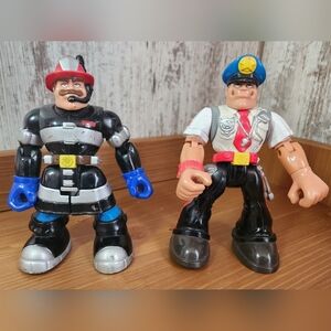 Vintage 2000 Mattel Fisher Price Rescue Heroes Firefighter Police Officer Action